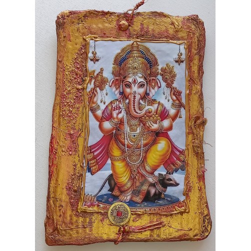 Ganesh s kovancem sreče in mislijo na hrbtni strani 24 x 16 cm