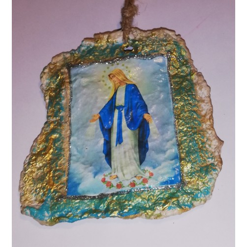 Lovilec sreče Devica Marija z golobi na zadnji strani 11 x 11 cm