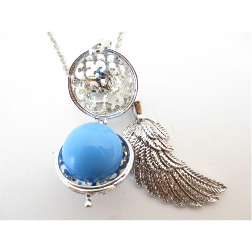 Ogrlica Angel Caller z modro kroglico in angelskim peresom