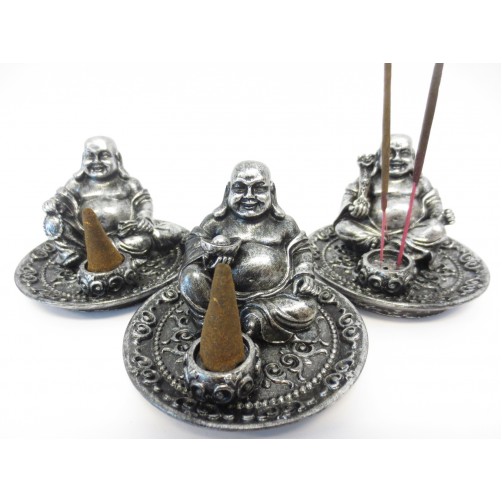 Srečni Buda silver podstavek za dišeče palčke ali stožce 