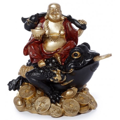 Srečni Buda bogastva na feng shui denarni žabi, 15 cm