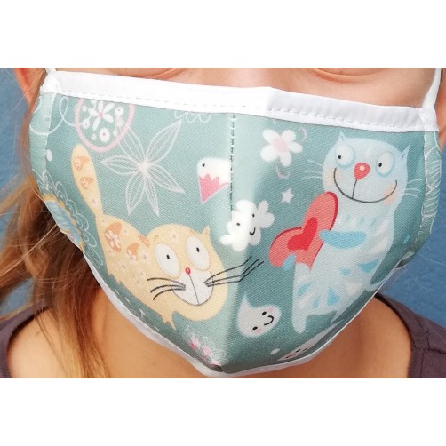 Otroška zaščitna pralna maska Vesele Mačke s filtrom PM 2.5