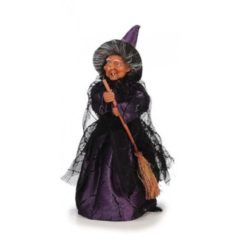 Čarovnica z metlo, stoječa, vijoličastočrna - 28 cm