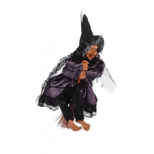 Čarovnica z metlo, črnovijoličasta, 19 cm