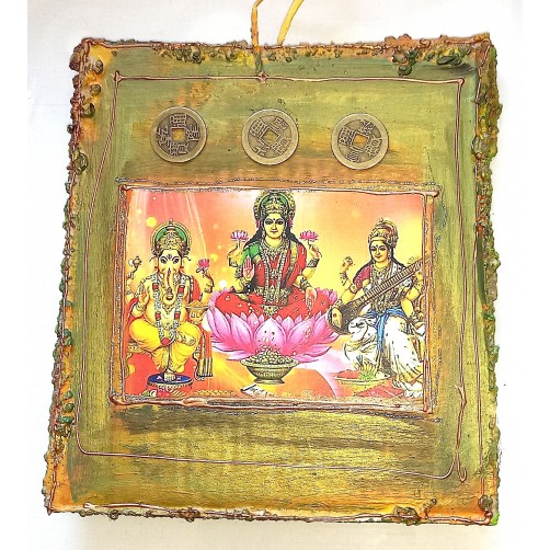 Ganesh, Lakshmi,Saraswati s tremi kovanci sreče 20 x 17 cm