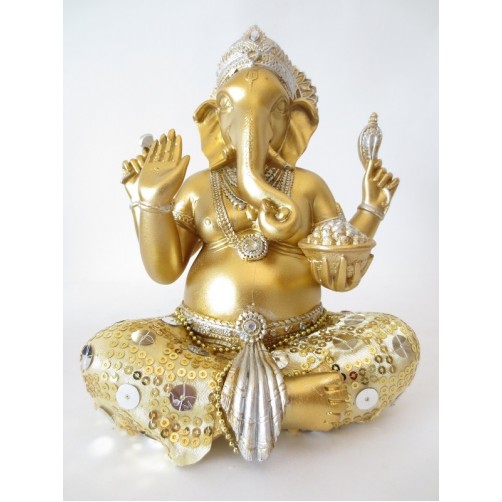 Ganesh - odstranjevalec ovir, kip zlatobel, 20 x 15 cm