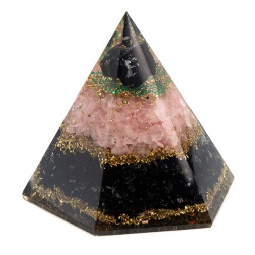 Orgonit piramida s turmalinom in roževcem, 9,5 x 9,5 cm
