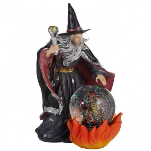 Merlin z zlatim zmajem v ognjeni kristalni krogli