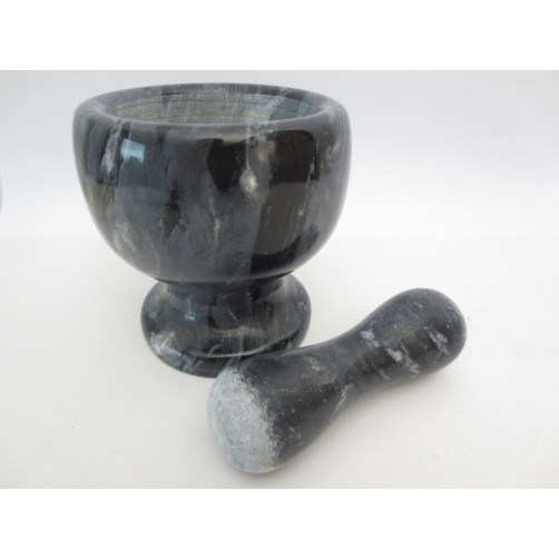 Možnar / terilnik / sekljalnik -visoko poliran marmor, črn 13 x 12 cm