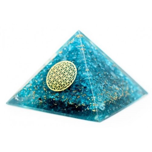 Piramida, Orgonit z rožo življenja, modri topaz 7 x 7 cm