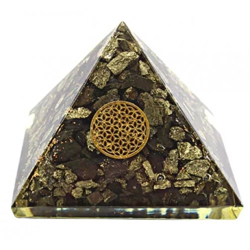 Orgonit piramida Pirit z rožo življenja