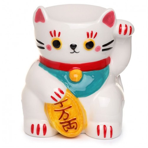 Svečnik za dišavna olja Maneki Neko, srečna mačka, bela