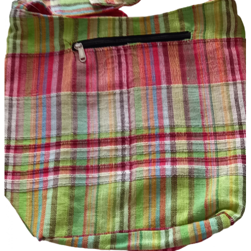 Trendovska torbica iz indijskega bombaža karirasta, zelena