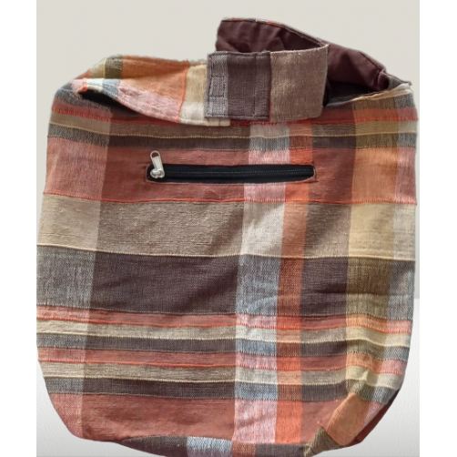 Trendovska torbica iz indijskega bombaža karirasta, rjavobeige