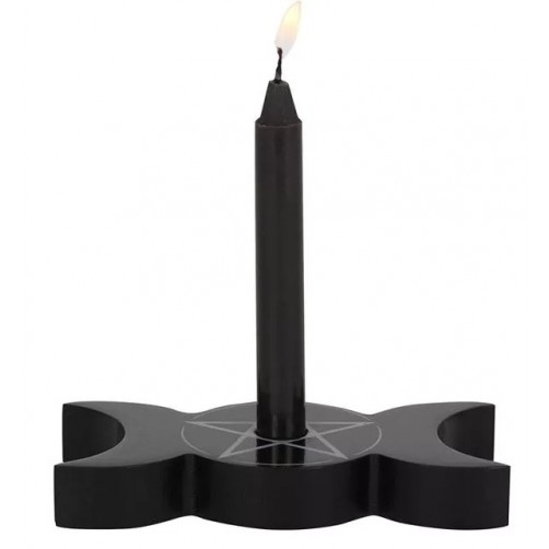 Svečnik za Magic Spell sveče, Trojna boginja s Pentagramom, lesen