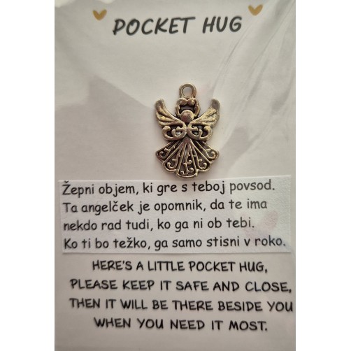 Angelski objem tolažbe in topline, inspiracijska kartica z obeskom angela, silver 