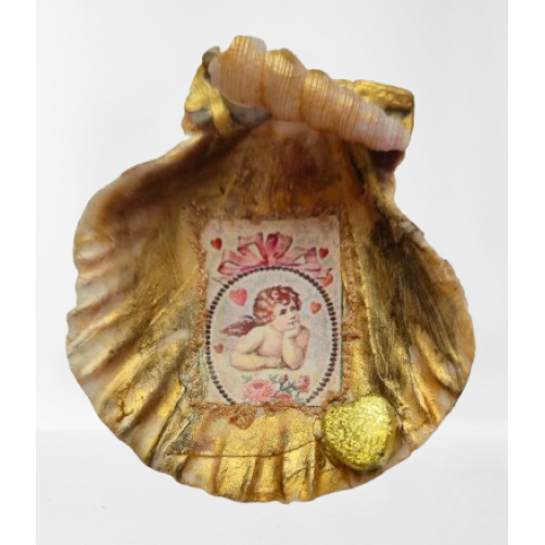Angel srčne nežnosti, magnet na školjki, 5 cm