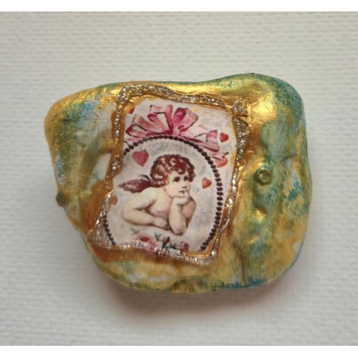 Angel srčnega prijateljstva, magnet na kamnu, 3 x 3 cm