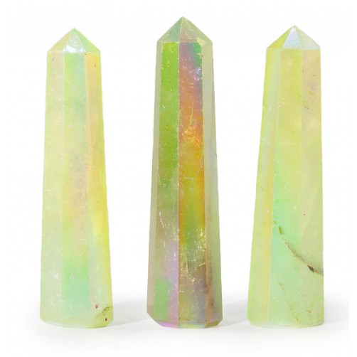 Aura Quartz, obelisk, 9 cm,  rumenkasto zelen 