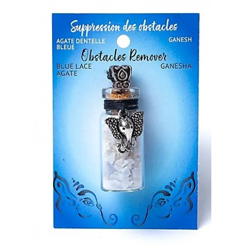 Ogrlica, steklenička z modrim čipkastim ahatom in Ganesho