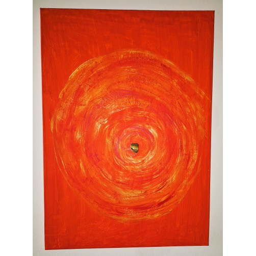 Energijska slika s tigrovim očesom, Zlata spirala solarnega ognja, 70 x 50 cm