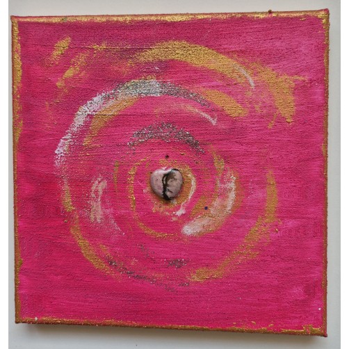 Zlata spirala ljubezni, energijska slika z rodonitom, 19 x 19 cm