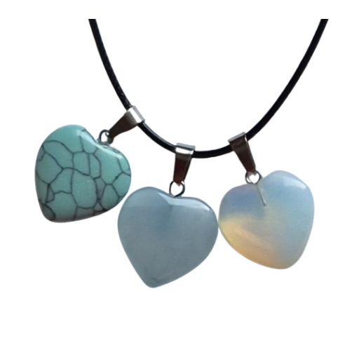 Ogrlica s 3 srčki – modri opal, opalit, modri hovlit - notranji mir