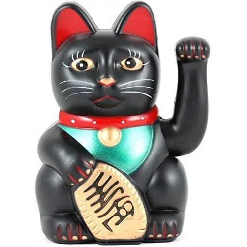 Mahajoča denarna srečna mačka, črna 15 cm