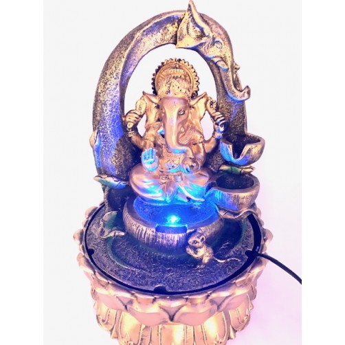 Feng Shui Sobna fontana vodnjak Golden Ganesh z LED osvetlitvijo, 40 x 25 cm