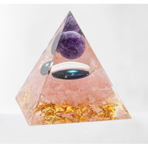 Orgonit piramida, galaksija, roževec in ametist, 6 x 6 cm