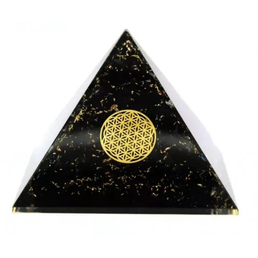 Orgonit piramida, Šungit z rožo življenja, 7 x 7 cm