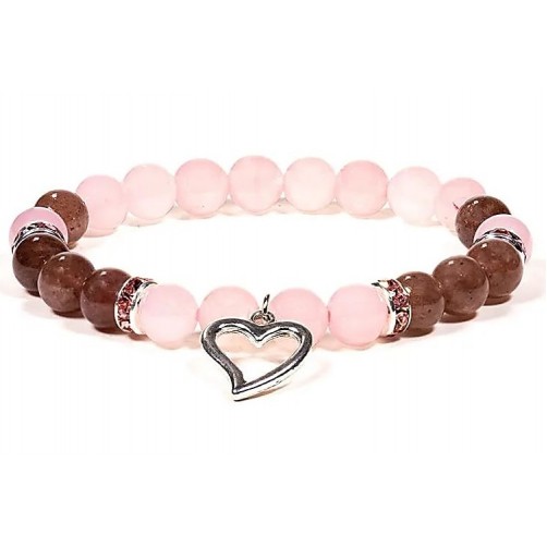 Roževec in jagodni kremen, zapestnica s srcem, 8 cm