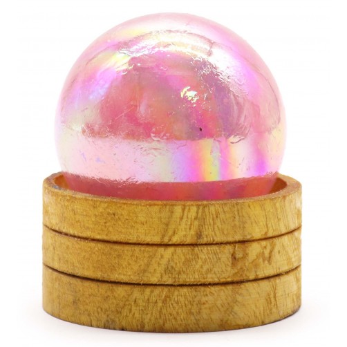 Roževec s titan auro, krogla na lesenem stojalu, 5 cm