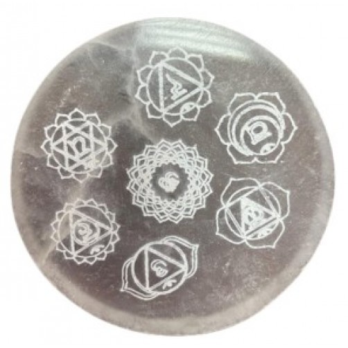 Selenit, podstavek Mandala, 7 čaker, 8 cm