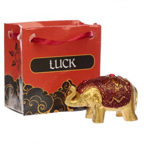 Srečni slonček, kipec v darilni vrečki, redgold