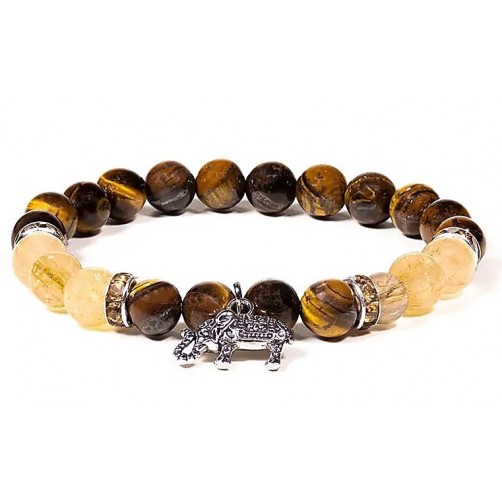 Tigrovo oko in rutil, zapestnica s slončkom, 8 mm