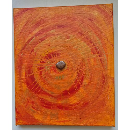 Zlati tok obilja, energijska slika z gold sandstone kamnom, 30 x 25 cm
